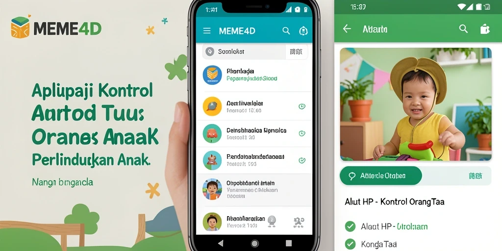 Tampilan antarmuka aplikasi MEME4D dengan fitur kontrol orang tua.