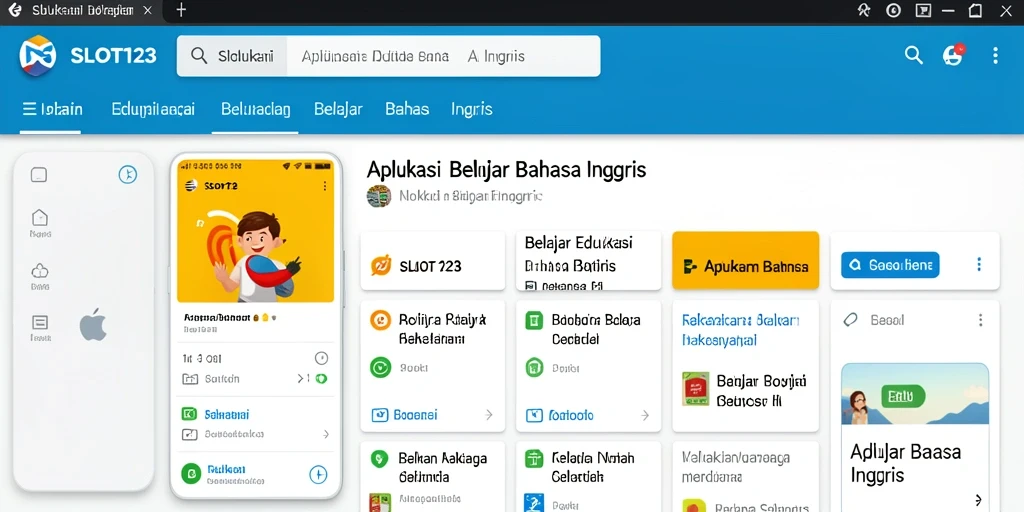 Antarmuka aplikasi SLOT123 untuk belajar Bahasa Inggris yang menarik.