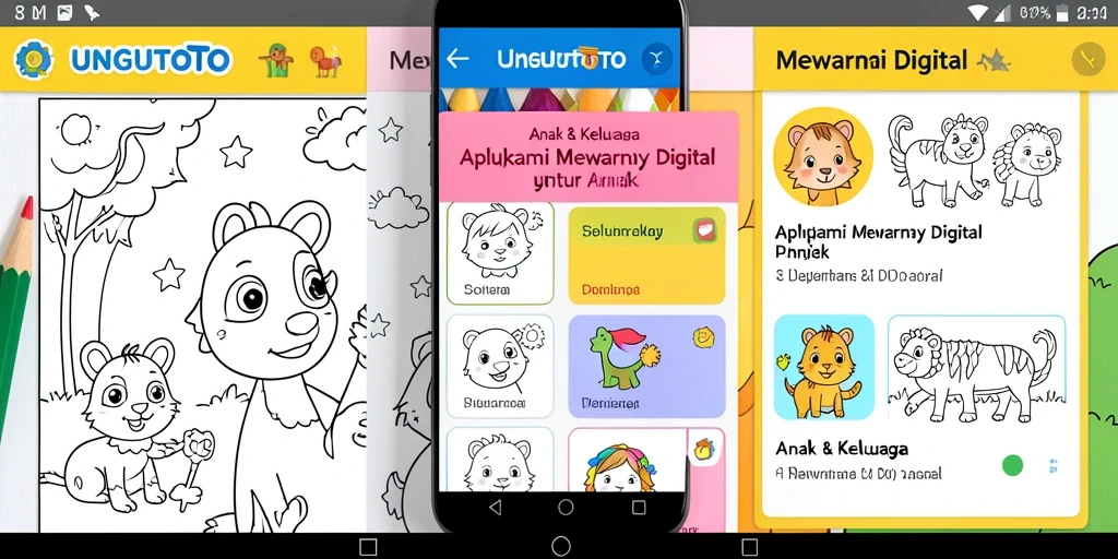 Antarmuka Mewarnai Digital UNGUTOTO yang ceria dan intuitif.