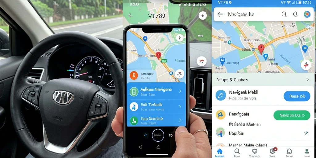 Screenshot antarmuka VT789 yang menampilkan fitur navigasi mobil.